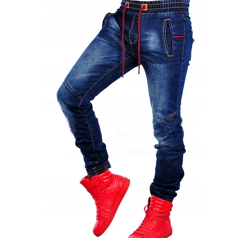 
OEM fashion elastic splicing blue slim long man jeans customized 