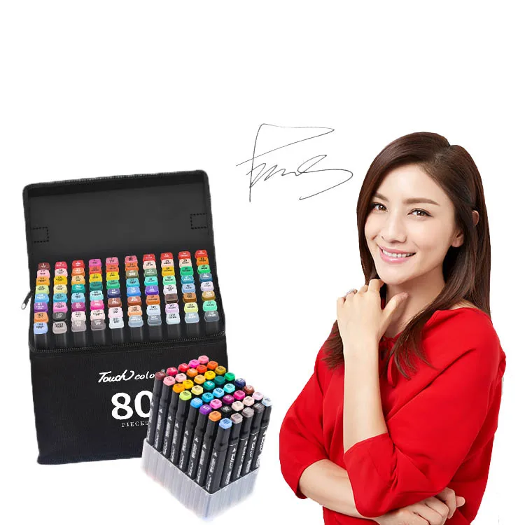 Manufacturer Wholesaler Touchcolor 80 Colors Set Permanent Art Design Color Marker Pen and Fine type Smooth Eco-friendly Ink