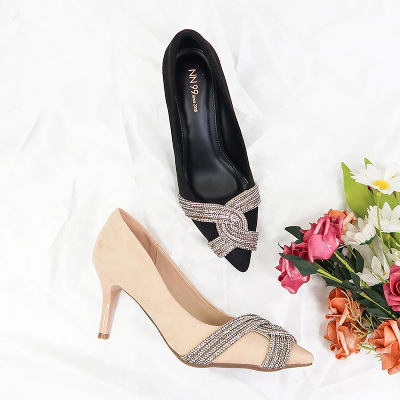 2022 OEM ODM NEW arrivals cross Rhinestone strap Design Pointed footwear kitten high Heels Ladies Dress Shoes Pumps for Women