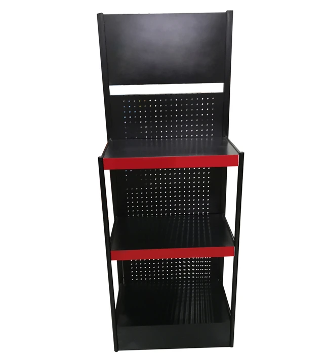 Customized 3 layers screen printing advertising logo panel pegboard motor oil shelf, lubricating oil metal display stand rack