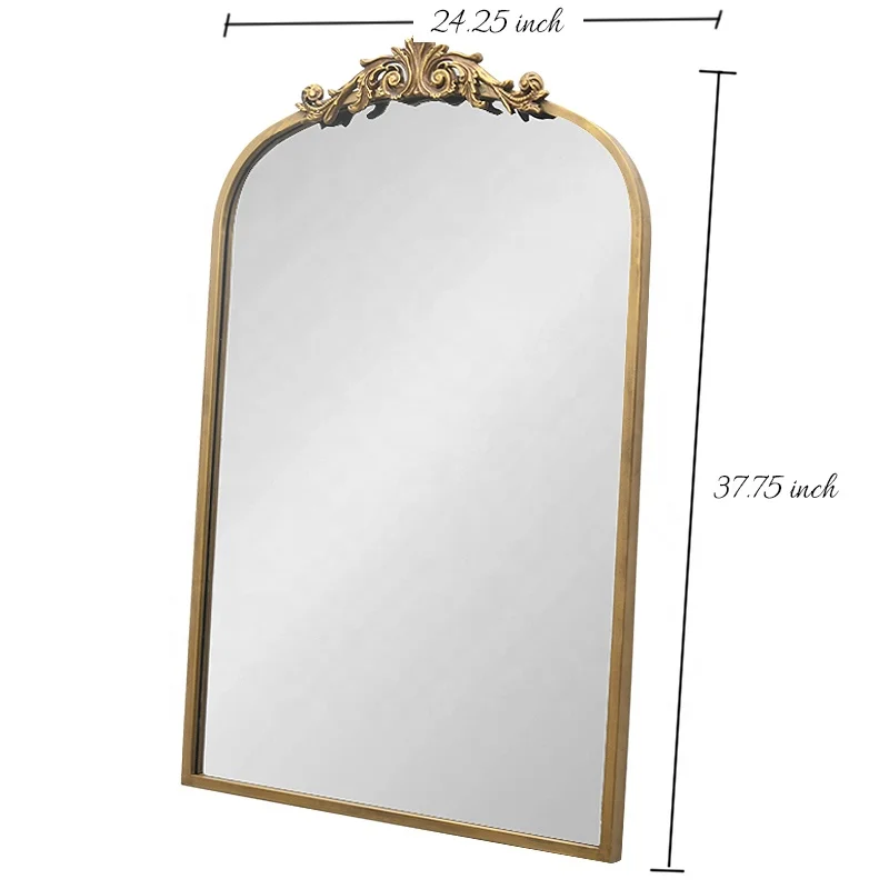 24 x 36 Gold Plated Antique Designer Big Metal Framed Arendahl Traditional Wall Arch Mirror, Baroque Inspired Mirror Wall Decor