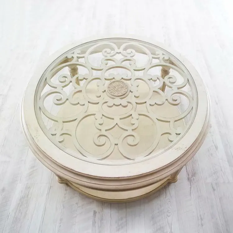 European sitting room solid wood retro carved hollow tea table coffee table