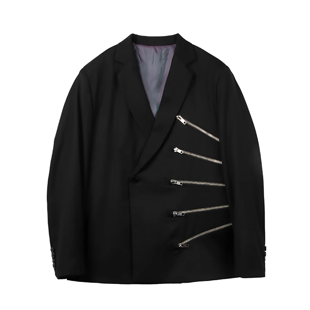 High Quality Fashion Designer Custom Radial Zipper Inlaid Double Breasted Casual Suit Mens Casual  Outwear Polyester Jacket