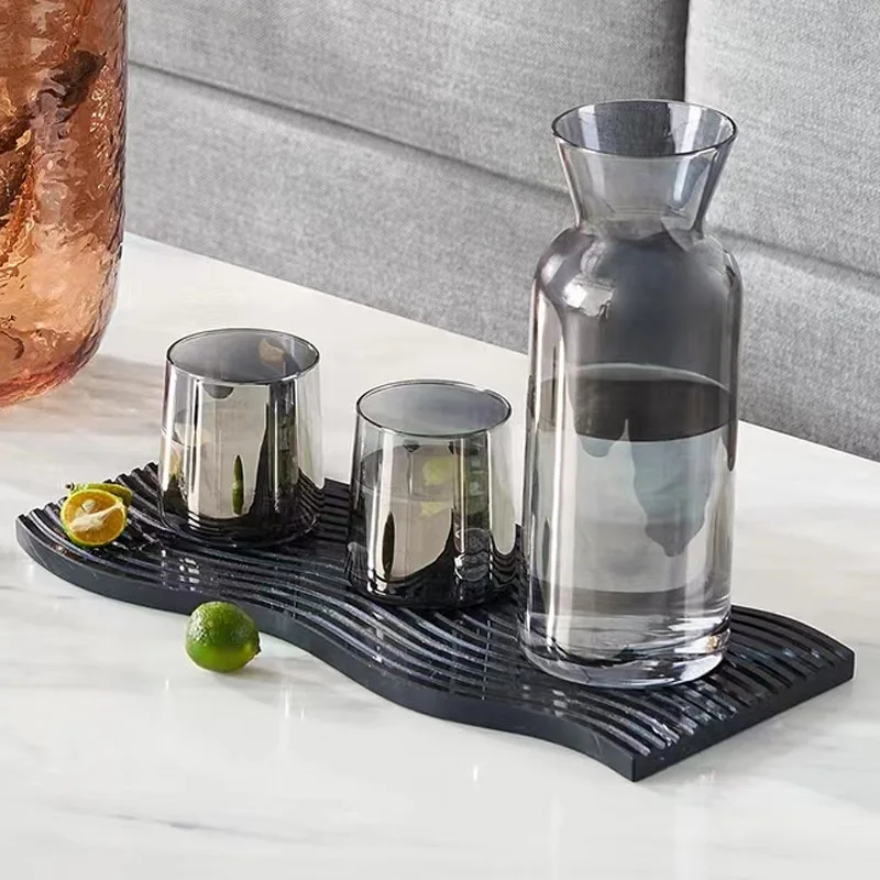 Irregular Shape Nature Series Unique Black Marble Decorative Tray For Home Decor