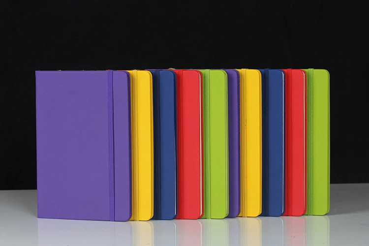 Factory Wholesale Custom Logo Black Journal A5 Lined Notebook School PU Leather Diary Note Book With Elastic Band