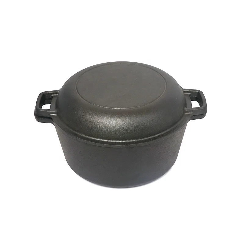 Preseasoned чугунная голландская печь с сковородок (2 в 1 Набор посуды Открытый Костер приготовления кастрюля для супа гриль