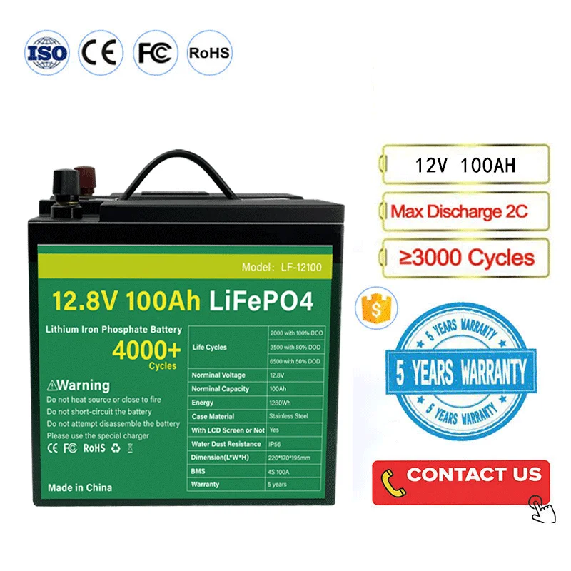 1280Wh High Power Capacity Deep Cycles Lipo4 Akku Lithium ion Battery Pack LiFePO4 Battery 12V 100Ah