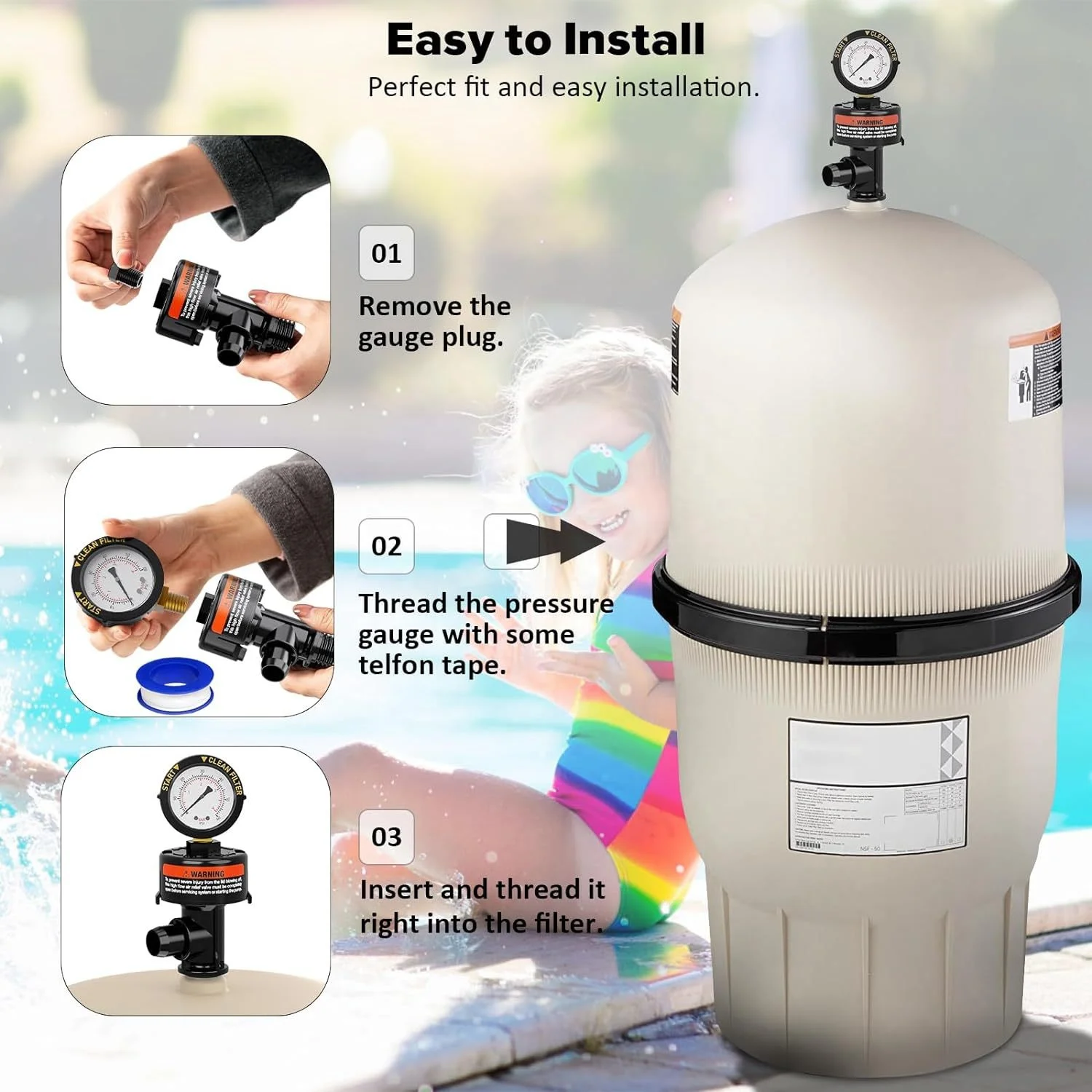 High Flow Manual Relief Valve Air Relief Manual Valve Assembly with Pressure Gauge, 98209800 Replacement for Pool and Spa Filter