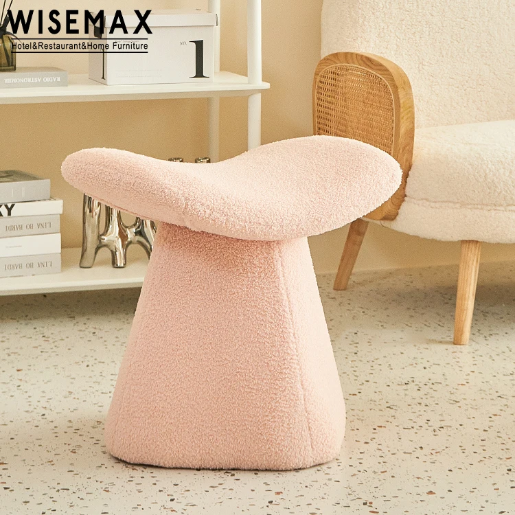 WISEMAX FURNITURE Luxury modern living room pouf small round side table  make up stool lamb wool footstool small ottoman chair