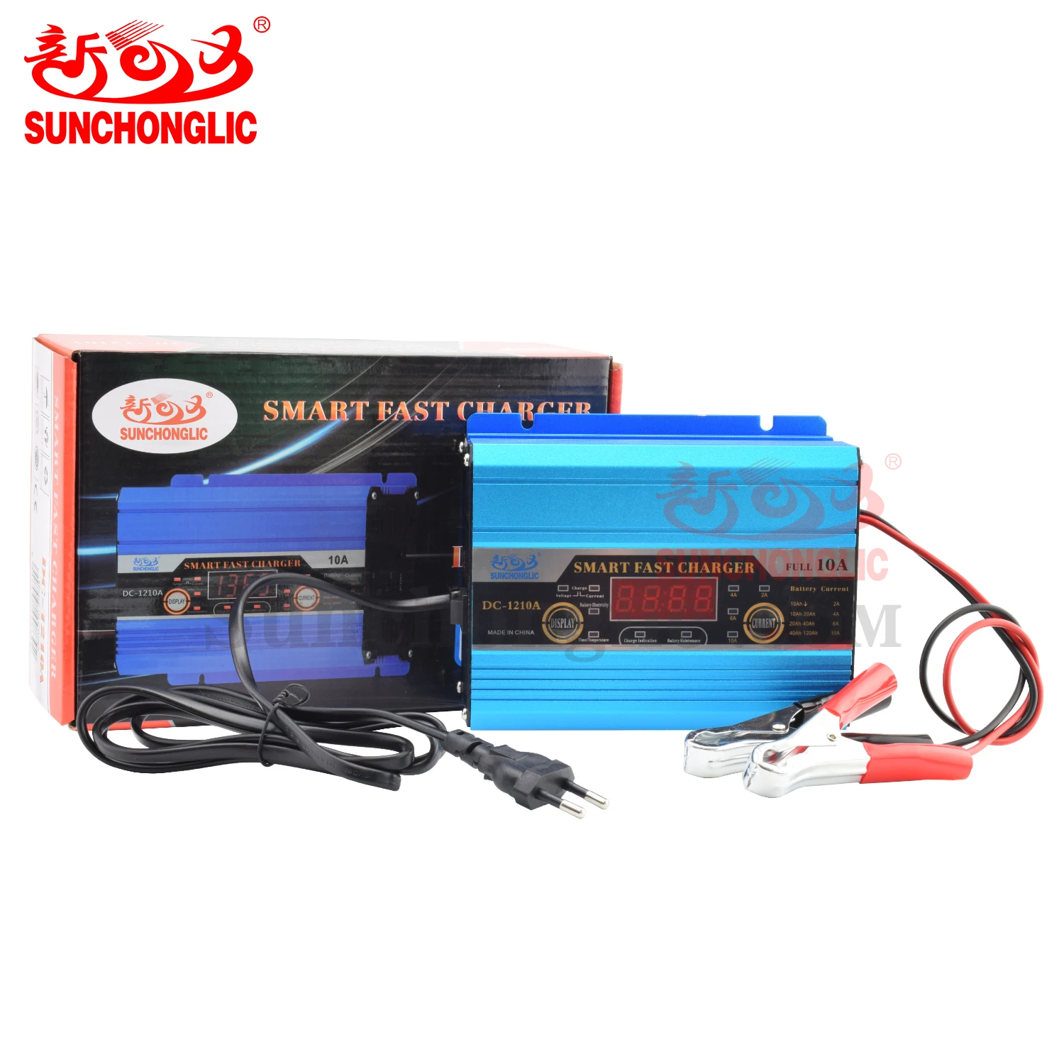 Sunchonglic LED display 12 volt 10 amp 12v 10A three phase automatic lead acid car battery charger