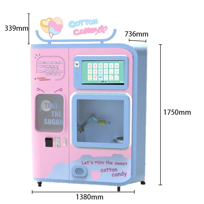 Factory High Quality Commercial Latest Colorful Clouds Roll Pink Floss Flower Automatic Cotton Candy Making Vending Machine