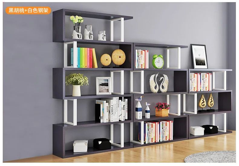 5-layer simple bookcase wrought iron wooden bookcase