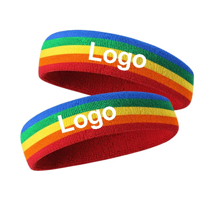 Suddora Stripes Rainbow Head Sweatband Athletic Cotton Terry Cloth Headbands for Sports for Men Woman