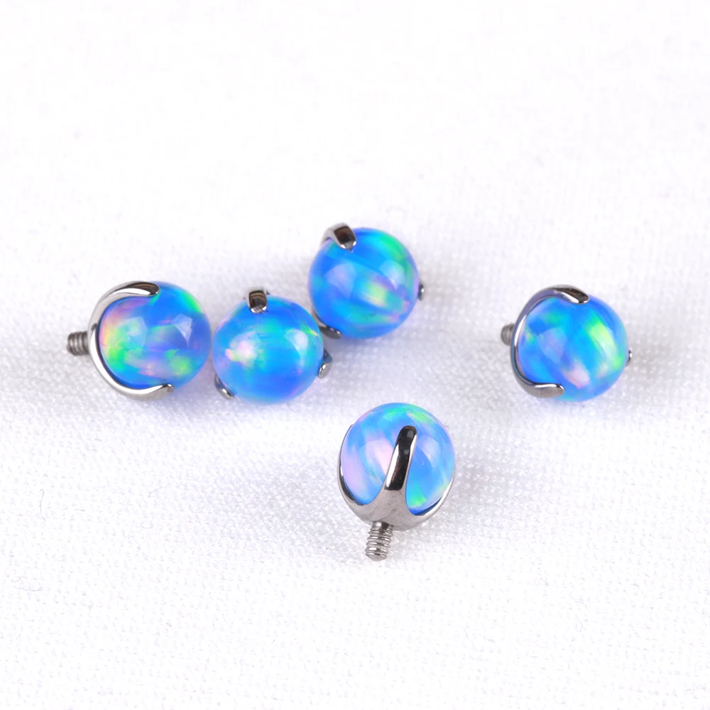 2pcs Body Piercing Studs for Women Jelly Opal 4mm 6mm Claw Setting Titanium Alloy Piercings for Lip Nose Belly Button