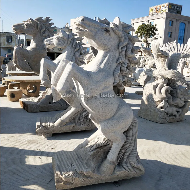 Outdoor Garden Decoration Natural Black Granite Stone Carving Large Galloping Horse Statues Life Size Winged Sculptures