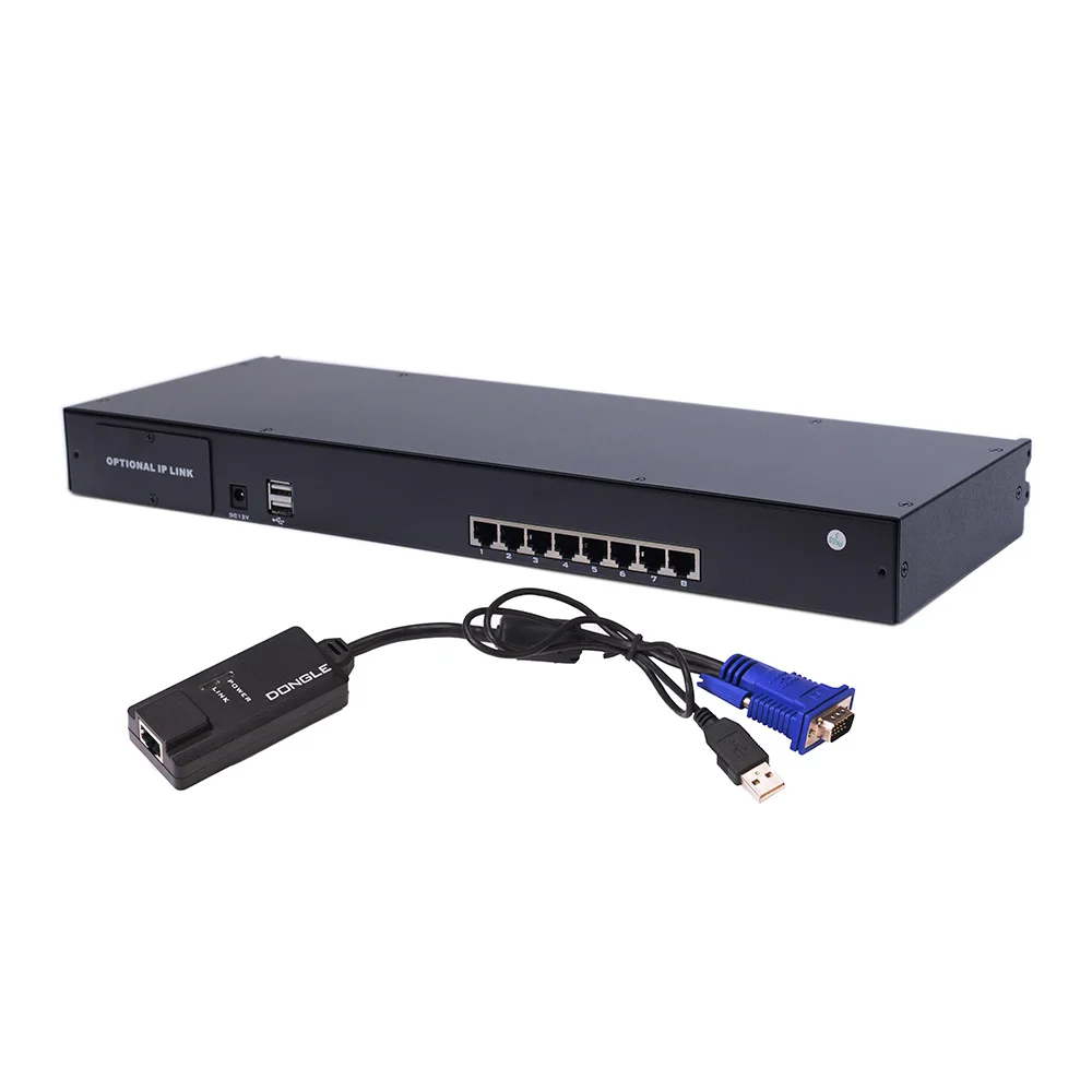 Front USB Design Singlerial 19 Inch 8ports LCD KVM Console With HDMI DVI Dongle