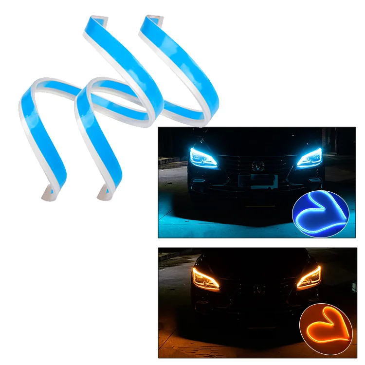 35cm 45cm 60cm car LED lamp ultra-thin light guide strip dual color light white yellow day time running light
