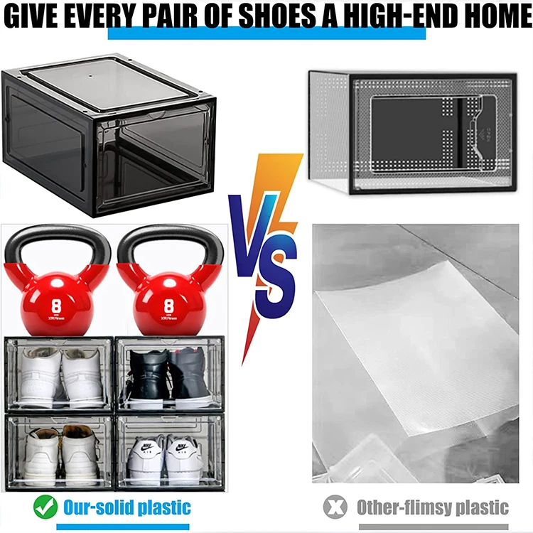 In Stock Stackable Sturdy Durable Plastic Shoe Organizer Simple Assemble Shoe Display Box with Magnetic Door