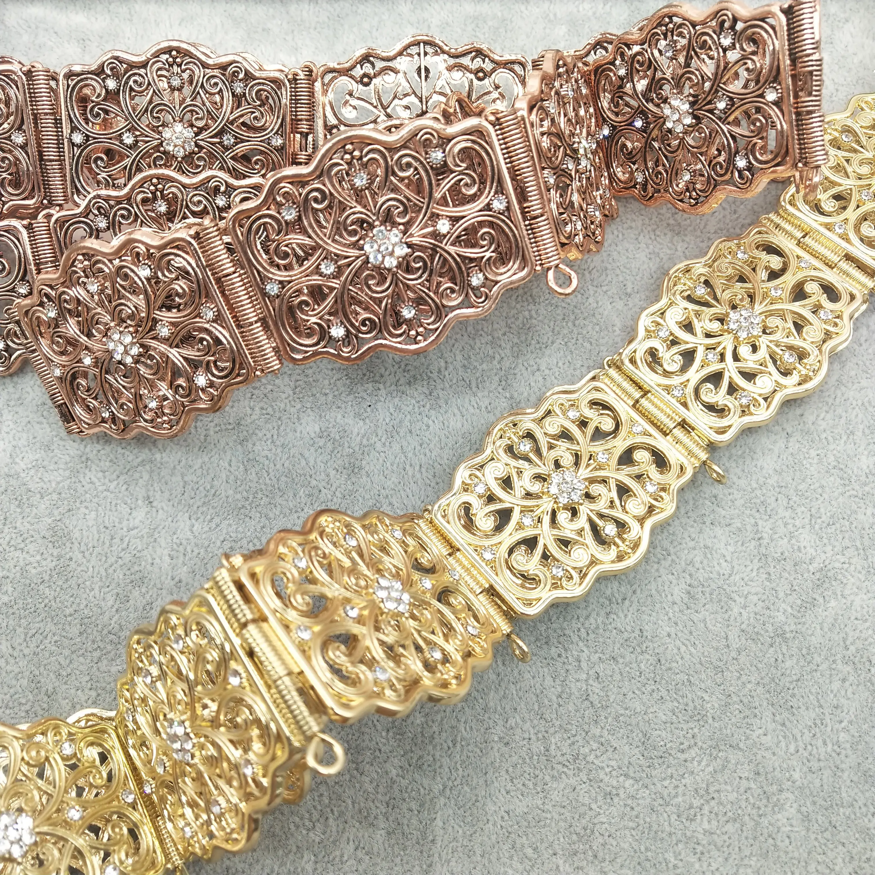 Sunspicems Morocco Women Caftan Belt Gold Color Red Green Stone Ethnic Wedding Dress Kaftan Abaya Metal Waist Chain Belt Jewelry