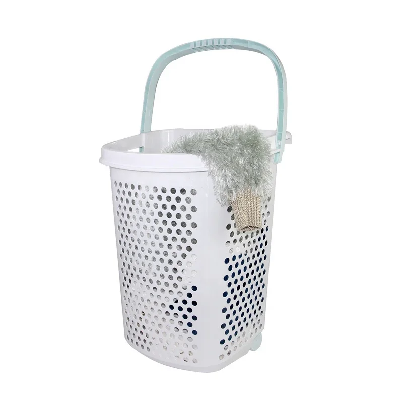 45L Basket Collection Mobile Laundry Hamper Flexible Handle Ventilated with Wheels
