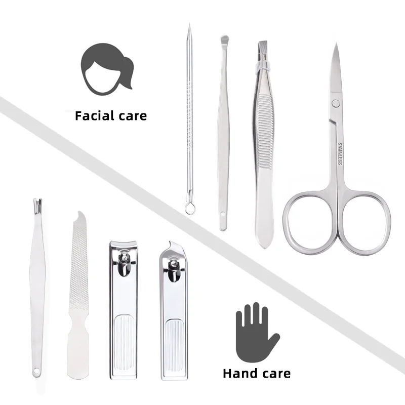 Custom logo convenience nail scissors set  8 pieces nail clipper nail file stainless steel beauty personal care manicure set