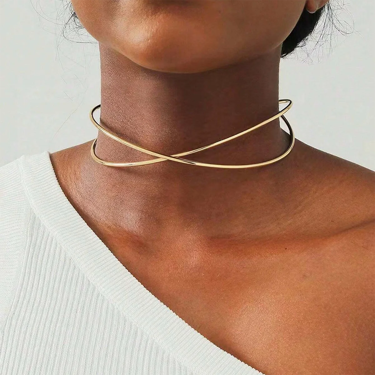 Waterproof Stainless Steel Choker Simple Wire Fashion Necklace 18K Gold Plated Collar Short necklace