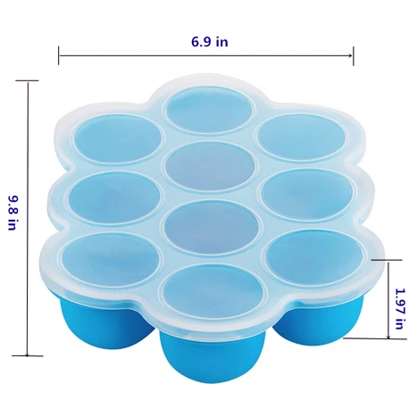 Reusable Storage Baby Food Container Dishwasher safe Silicone Freezer Ice Cube Trays Silicone Egg Bite Molds with PP Lid