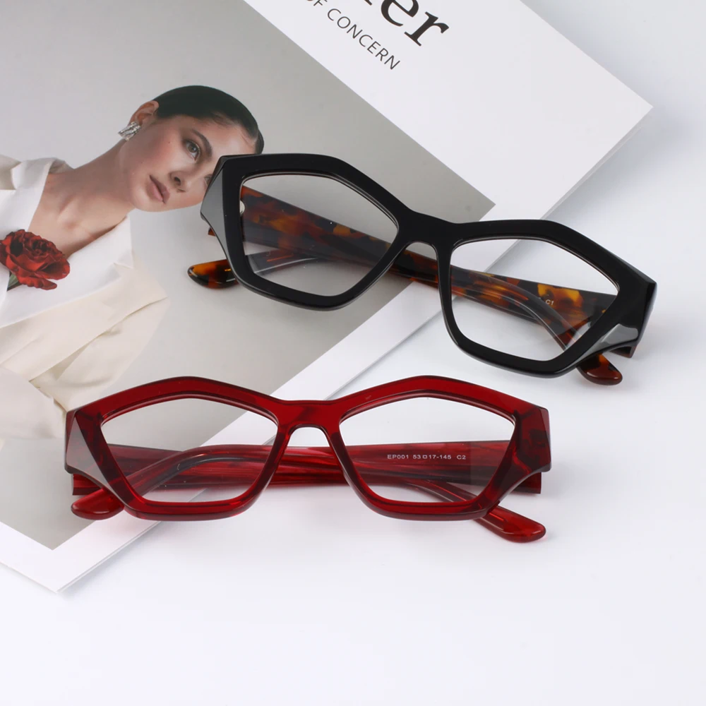 High End Hand Polished Vintage Glasses Thick Acetate Retro Acetate Geometric Cateye Optical Glasses