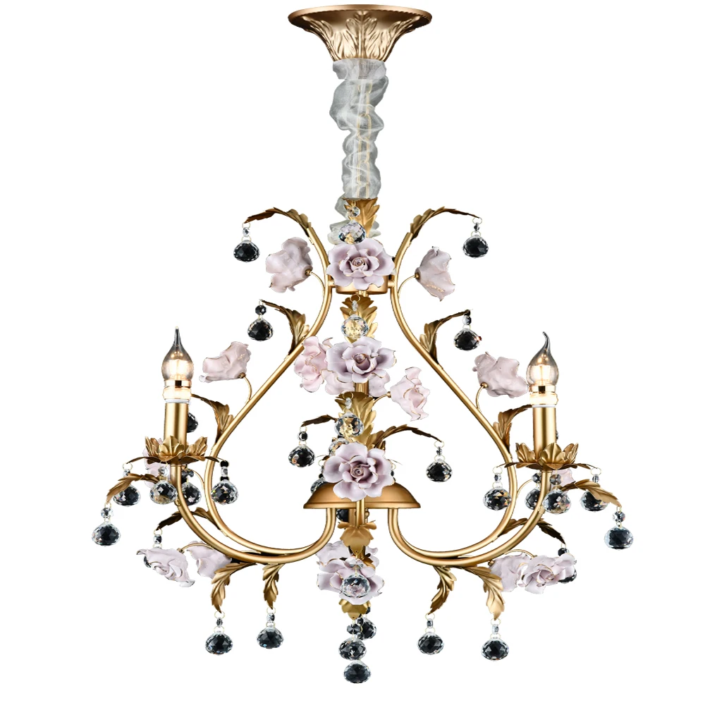 
Ceramic Flower Chandelier crystal hanging pendant light Iron Chandelier Pendant Lighting 
