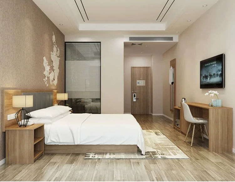 Modern Hotel Room Furniture Wooden Bed Hotel Guest Room Headboard With Side Table Storage  modern bedroom sets