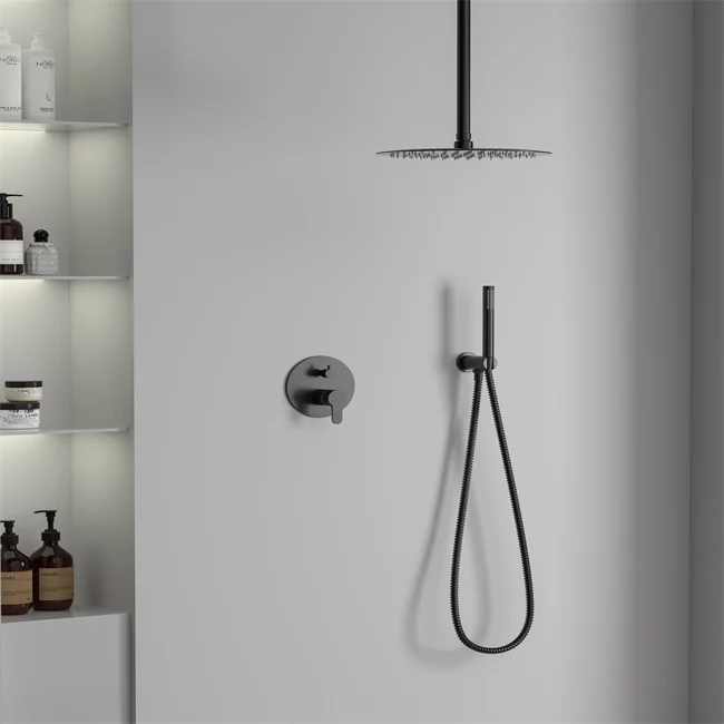 Black Color Bathroom Stainless Steel Concealed Shower Set Shower Faucets Round Modern In-Wall Mounted Shower Sprayer Set