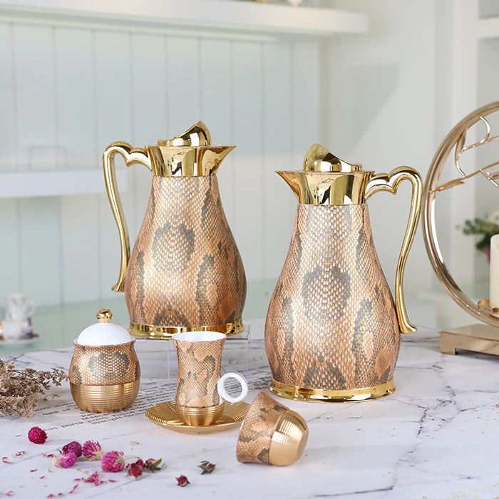 Amber Good selling  new arrive porcelain thermos flask set with glass pot gall  italy and arabic style