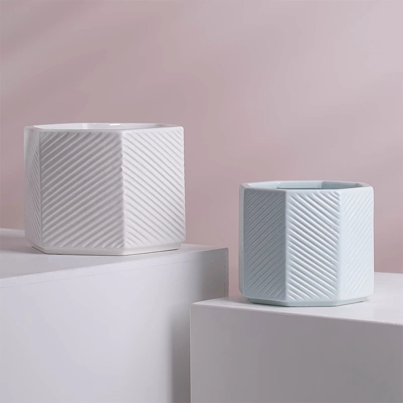 YUANWANG Nordic Style Stripe Printing Plant Flower Pots & Planters Garden Decor Ceramic Pots Bonsai Pot