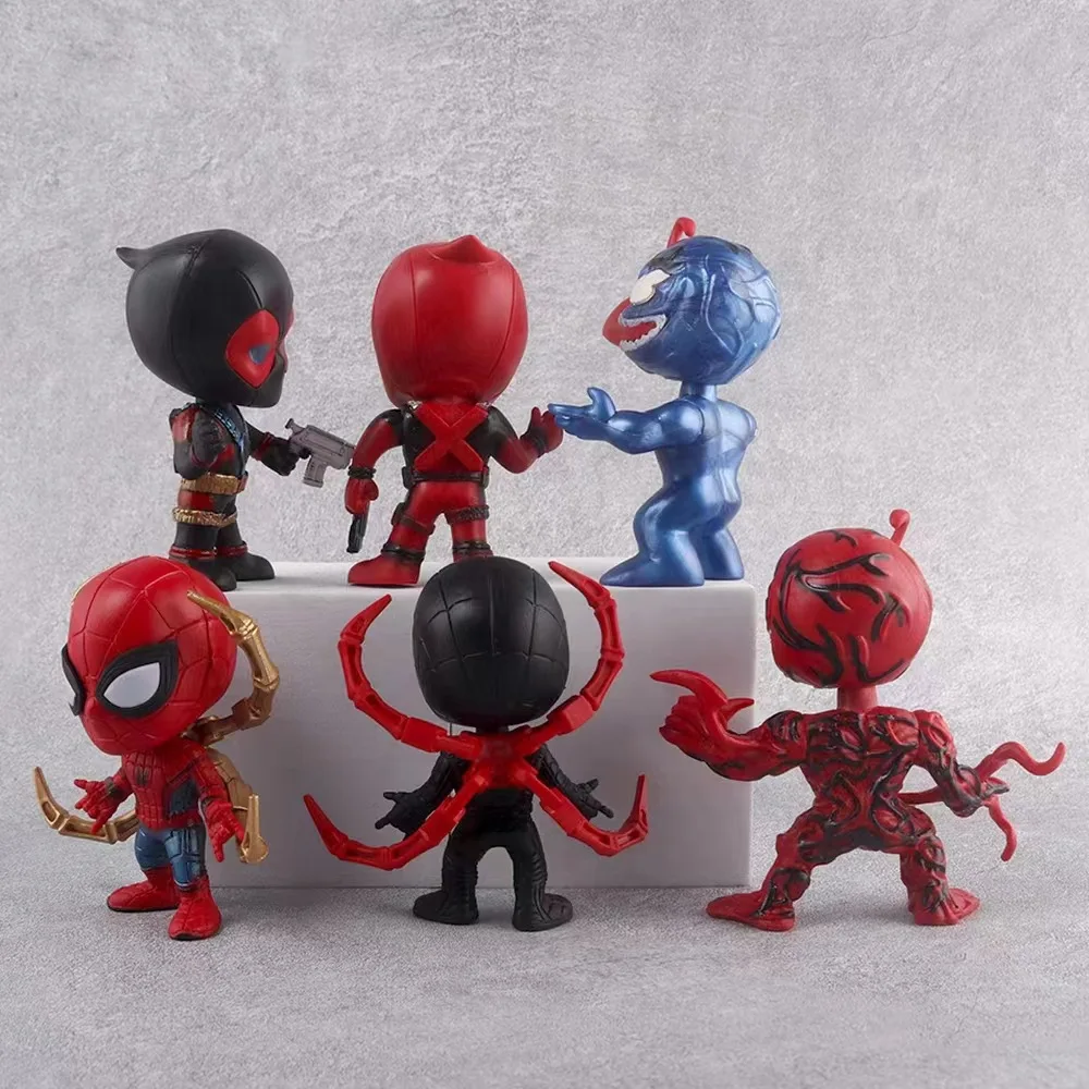 Anime Cool Cartoon Marvel Spider Man Dead Pool Venom Design Action Figures Sets Wholesale Gift Car Cake Decoration Action Figure