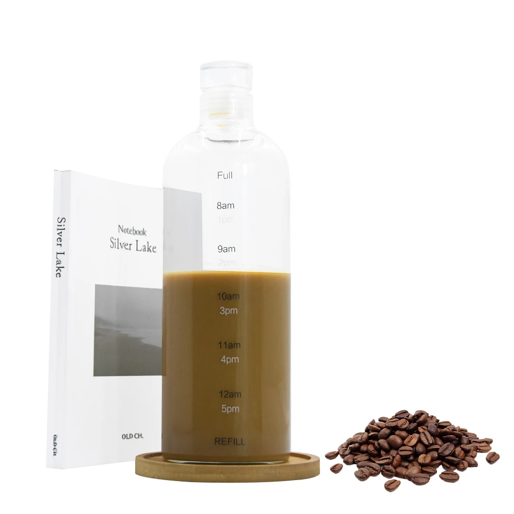 Wholesale high boron silicon water bottle 1000ml Custom Logo Clear Glass Water Bottle with Time Maker