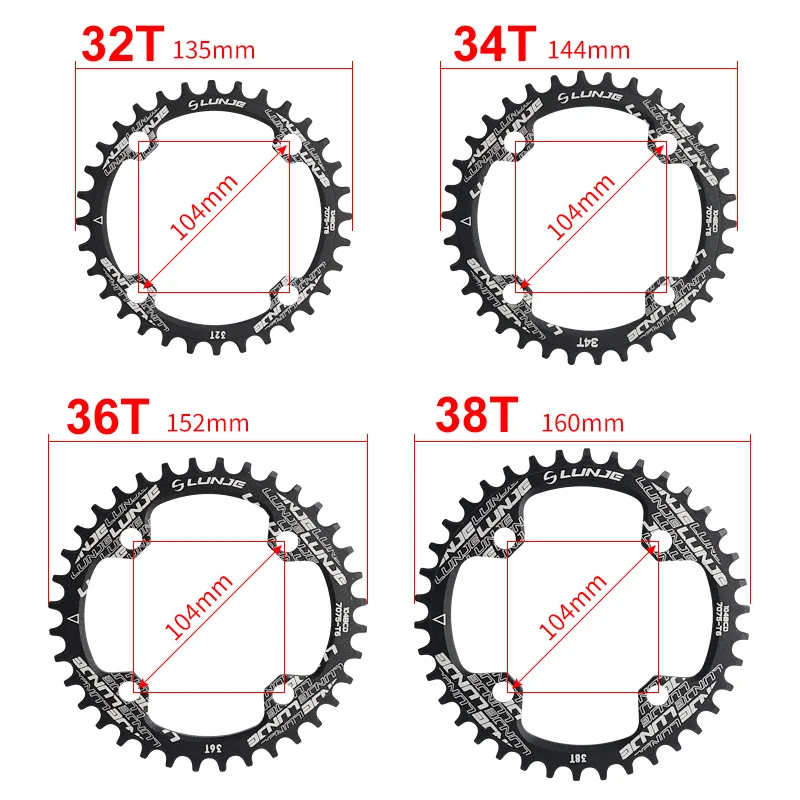 LUNJE Multiple Colors Bicycle Crank Mountain Bike 32 34 36 38T Toothed Plate Hollow Integrated Mtb Crankset For Size 26 Bike