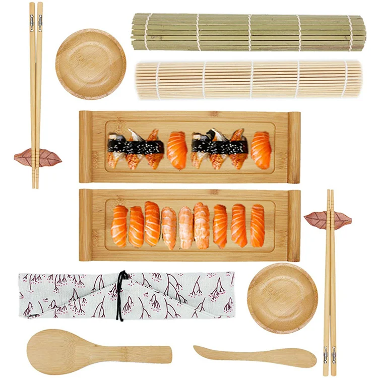 Hensin Custom Logo Healthy Perfect Making Luxury Maker Mold 11 Piece Set Making Russian Bamboo Sushi Maker With Custom Package