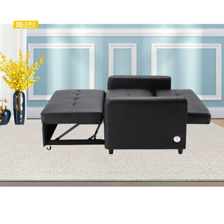 Redde boo cheap futon leather folding sofa bed with arms dubai black leather sofa bed  wooden folding sofa bed 18070