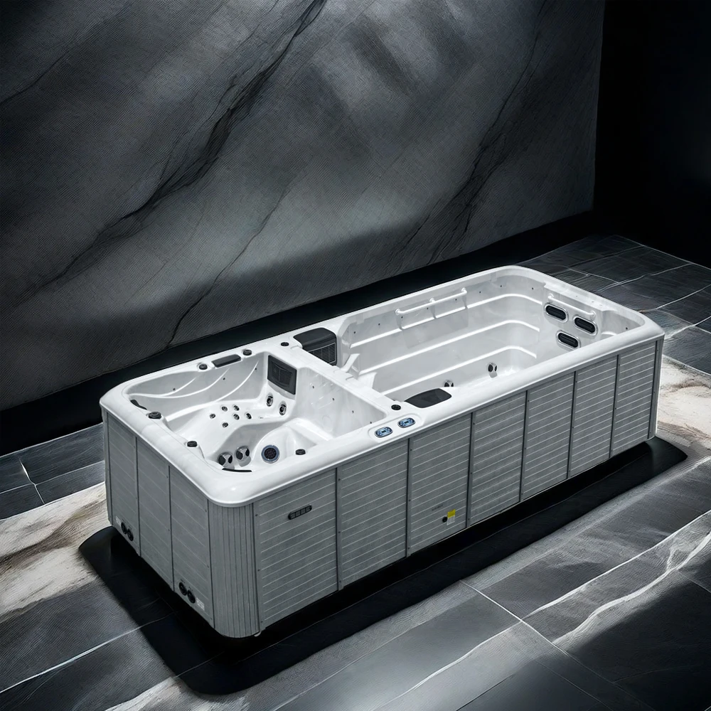 Sunrans dual zone swimming spa pool and hot tub for 5-7 person balboa system 6m acrylic endless pool spa outdoor