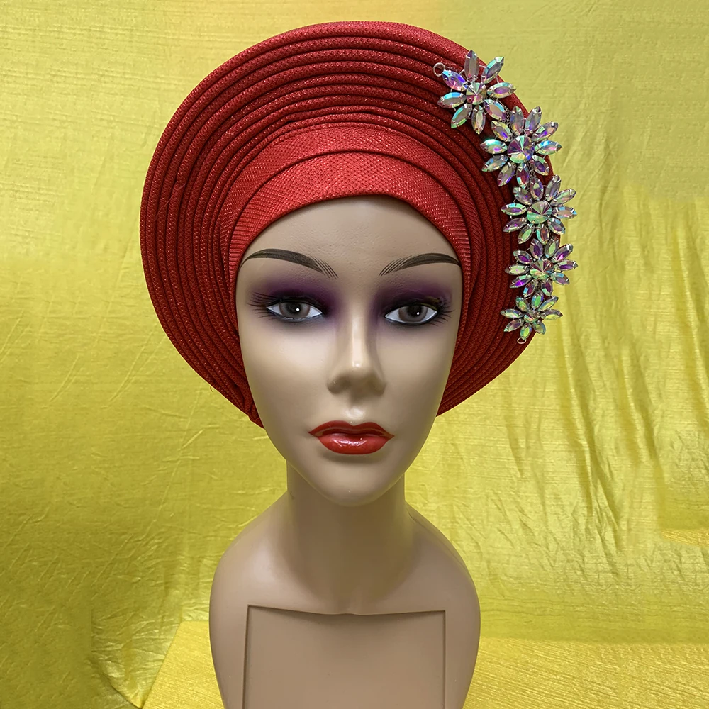 --- Модная оранжевая Свадебная Автоматическая головная повязка Gele для Африканской Нигерии Aso Ebi тюрбан