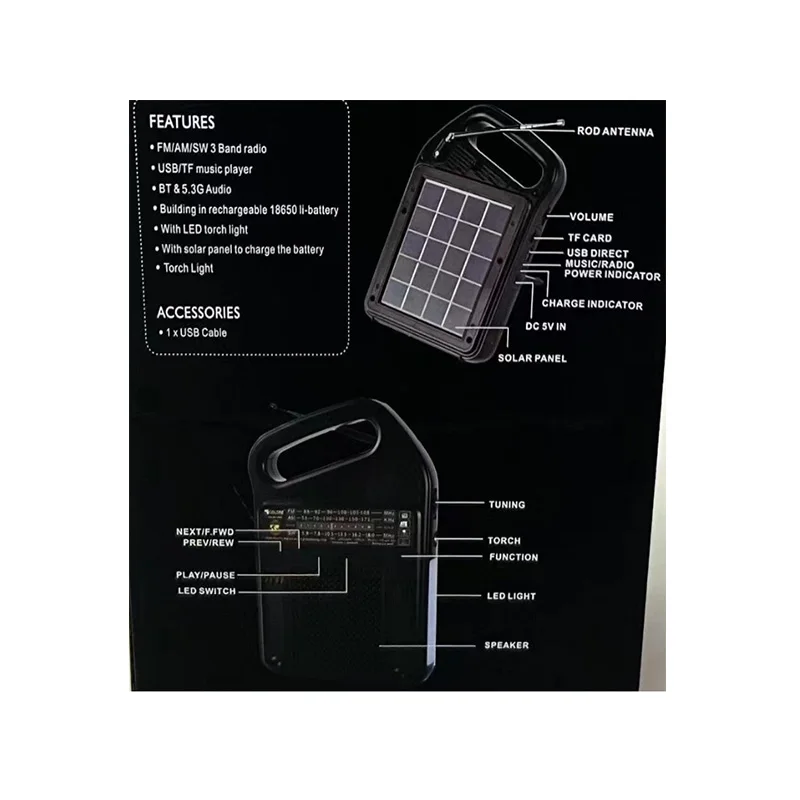 MLK-3589 Original factory Portable Solar panel electric power for charging mobile phone and LED lamp camp field trip