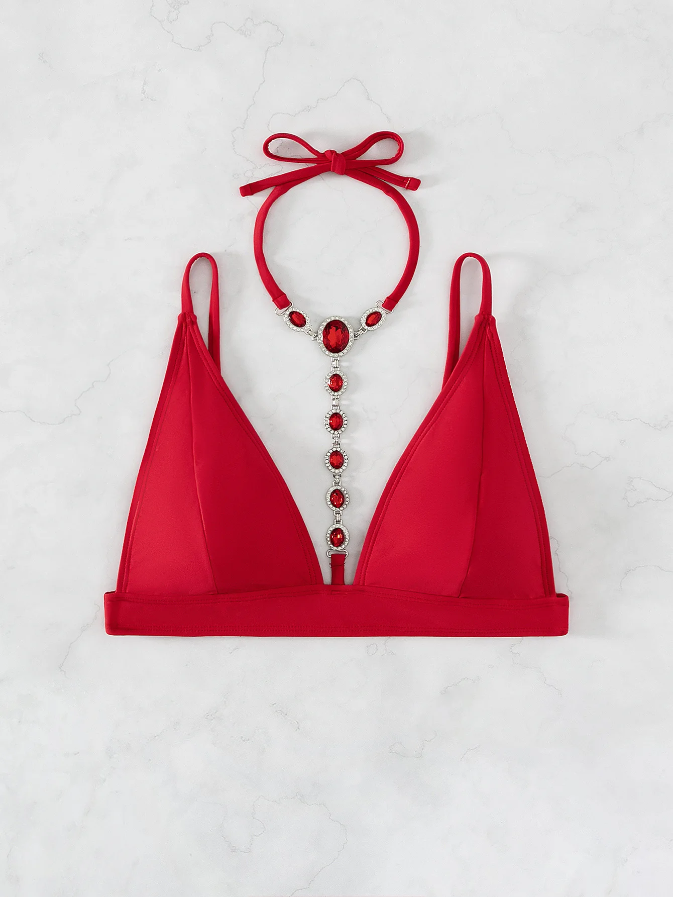 Latest Design Solid Color Crystal Diamond Swimsuit Two Piece High Waist  Red Sexy Beach Swimwear  Bikini