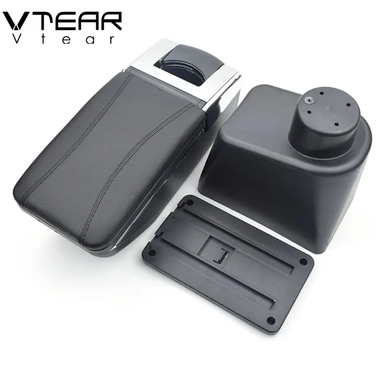 Vtear For renault clio 2 armrest leather central store storage box red thread car-styling interior ABS arm rest accessories part