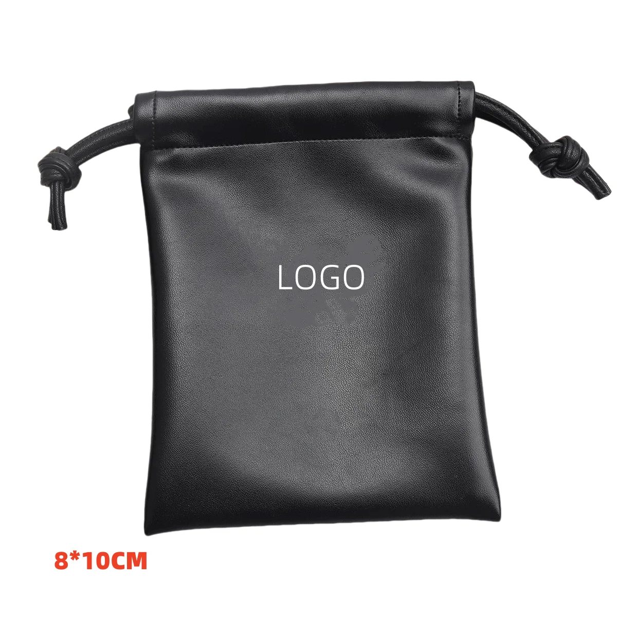 Custom Logo Waterproof Faux Pu Leather Pouch Bag Emboss Printed Jewelry Sunglasses Packing Pouch Drawstring Leather Bag