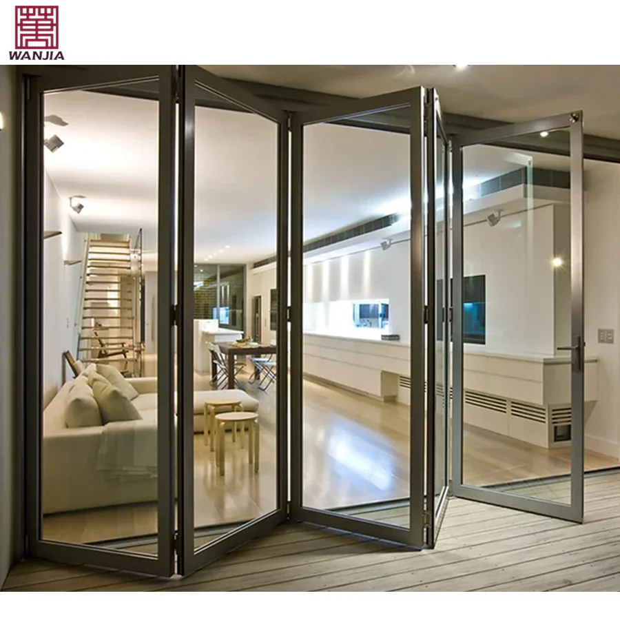 Modern Simple Design Waterproof Hurricane Proof Aluminium Patio Accordion Bi-folding Glass Door