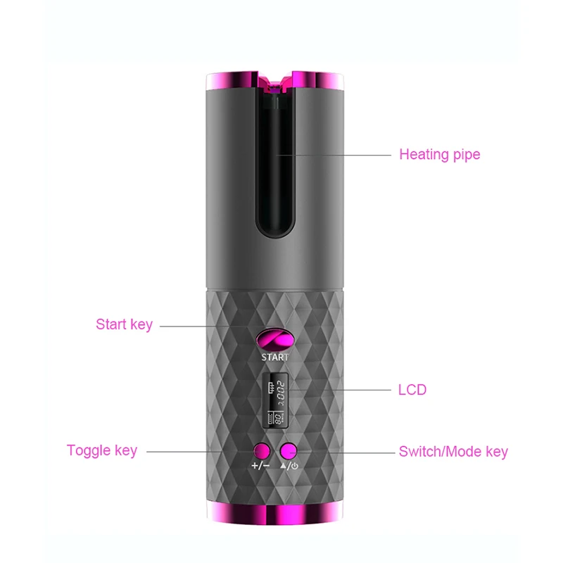 USB Rechargeable Mini Travel Portable Auto Ceramic Hair Curler Cordless Wireless Automatic Hair Curler