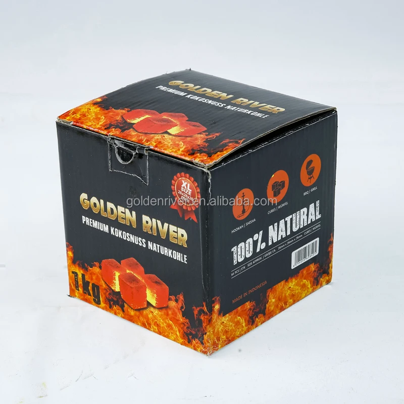 Wholesale good price 1kg Golden River coconut charcoal Black box 26mm
