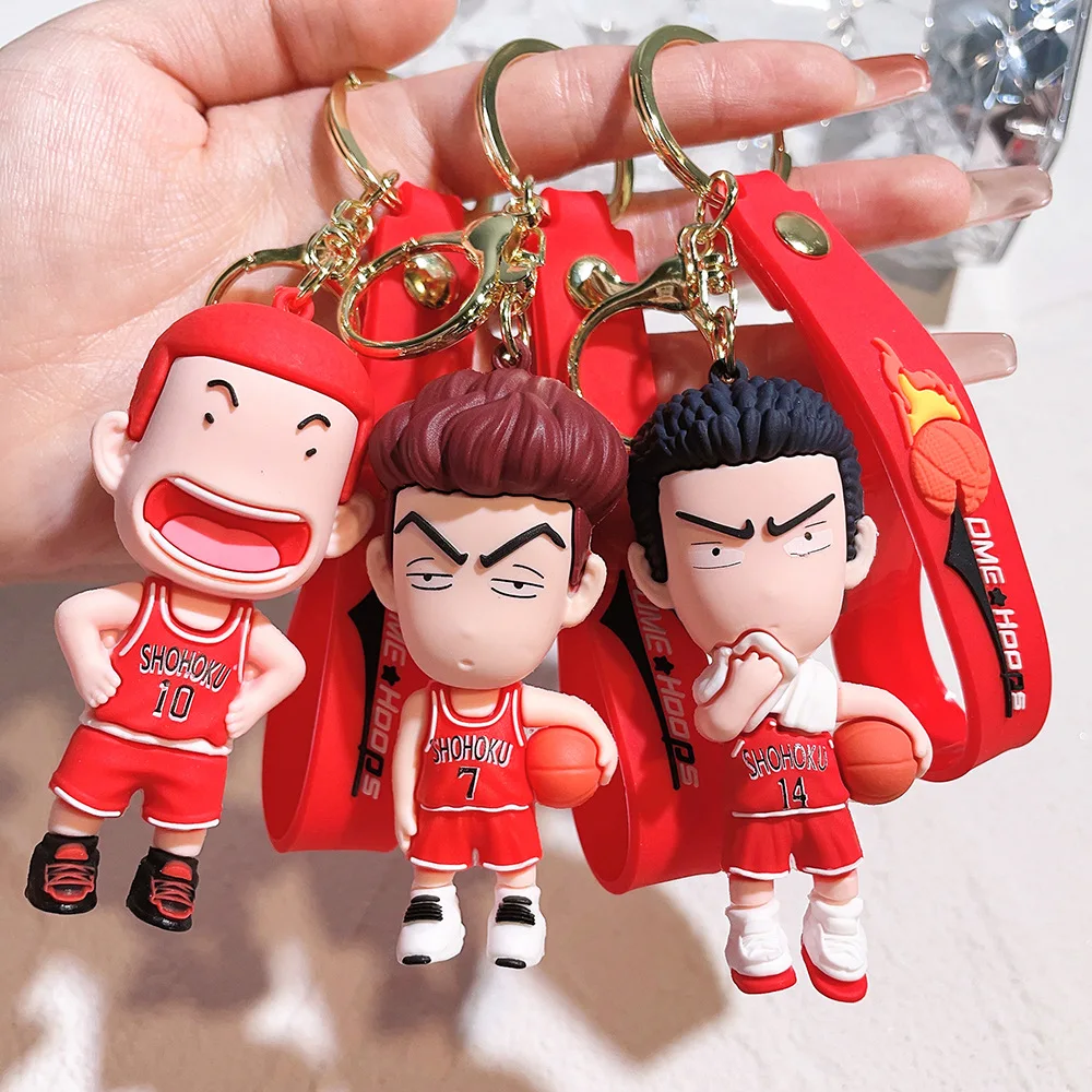 Famous Japan Cartoon Basketball Keychain 3D PVC Rukawa Kaede Hanamichi Sakuragi Car Bag Pendant Small Gift Keyring