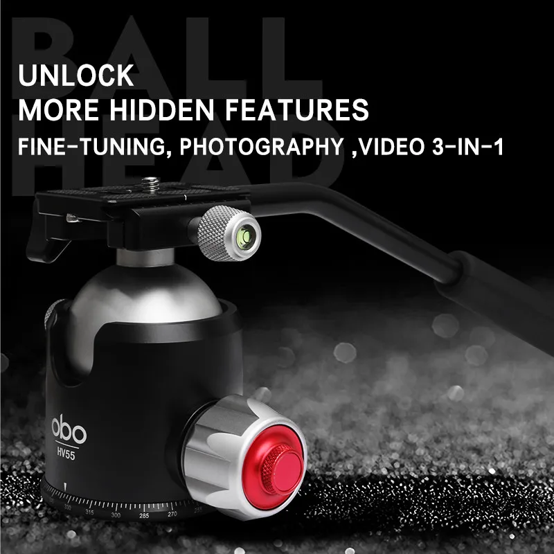 55mm big fluid adapter  tripod ball head mount 360 degree swivel video ball head