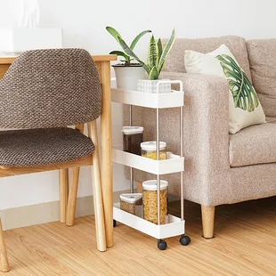 High Quality 3 Layer Trolley Multifunctional Slide Out Slim 3 Tier Storage Cart with Hooks for Kitchen Bathroom Living Room